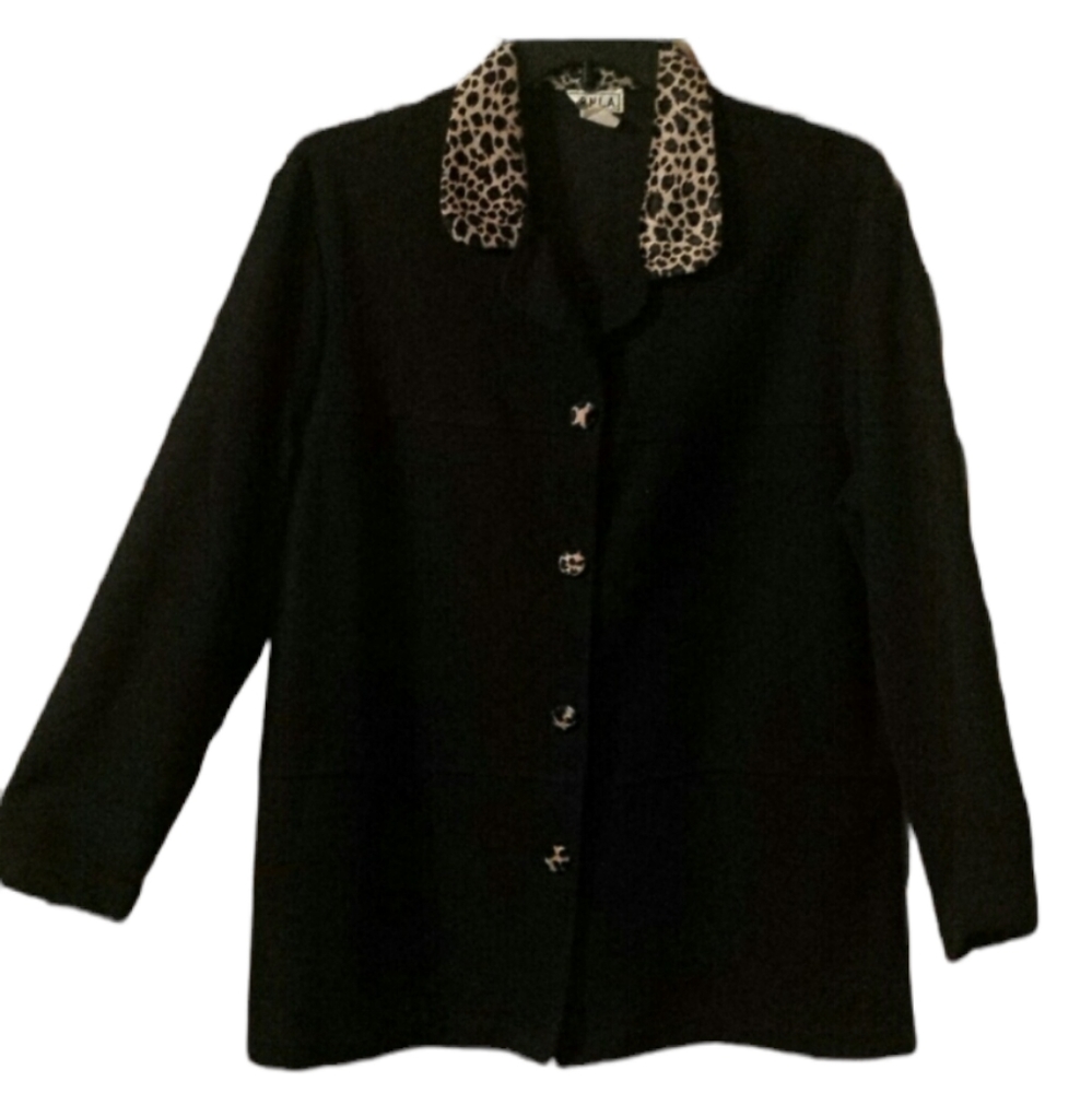 Black Jacket w/Leppard Trim Collar sz XL=16